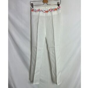 Naf Naf White Embroidered linen White Trouser Pants Eur Size 40 Wide Leg Paris